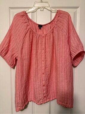 Talbots Pink Striped Button-Front Peasant Blouse